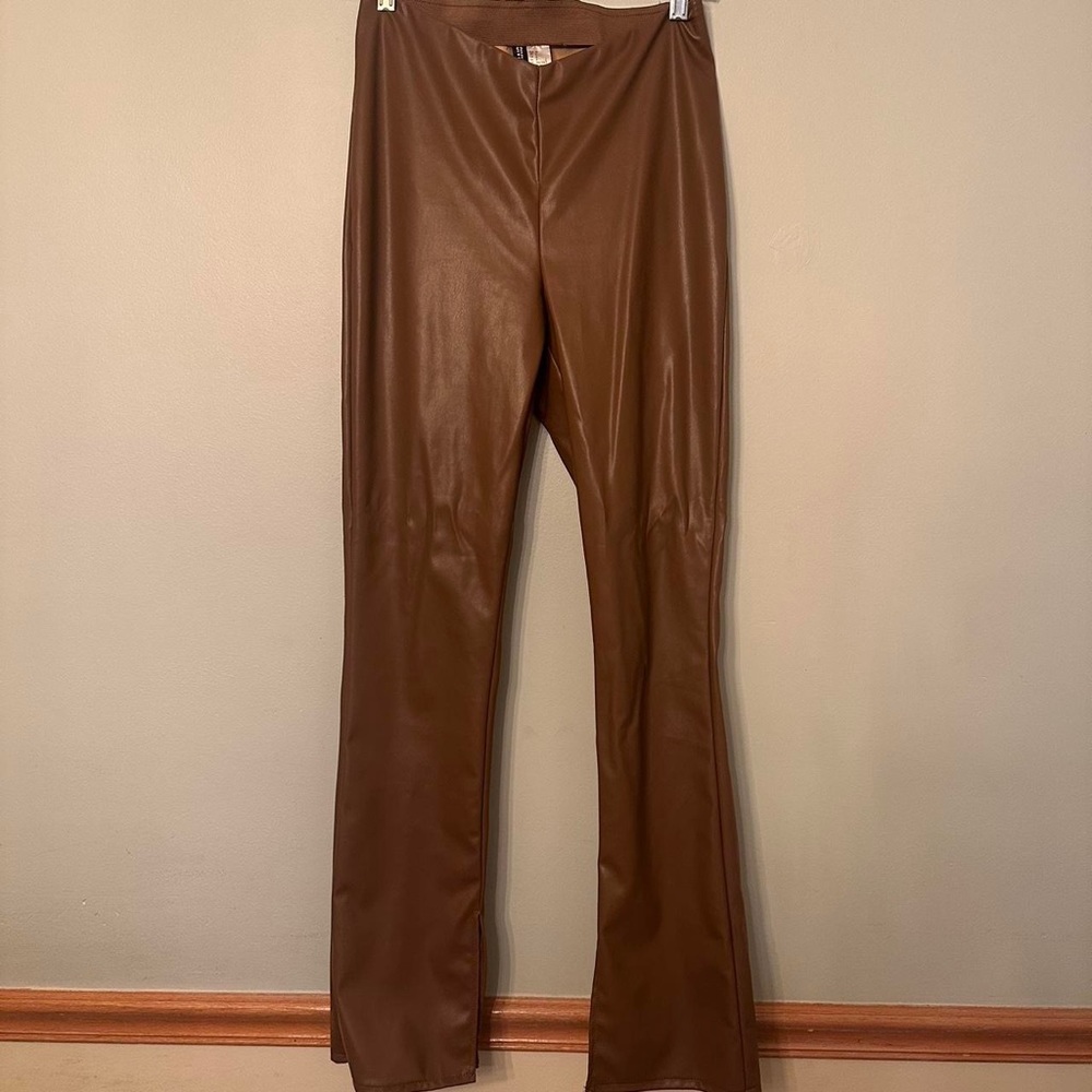 H&M FAUX LEATHER FLARE PANTS
